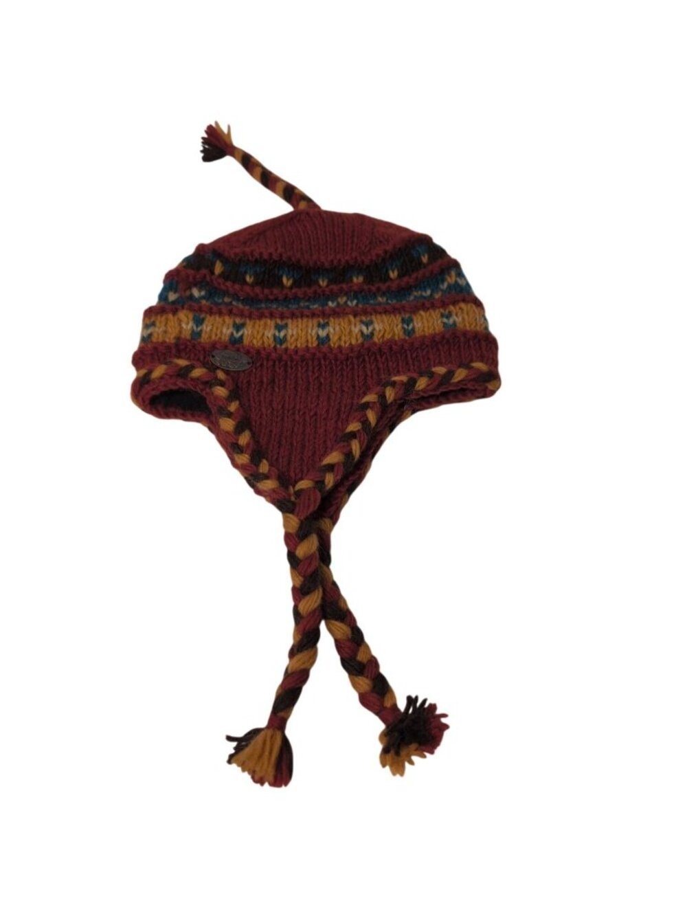 Turtle Fur Wool Beanie Adult Red Handmade Tassles Ear Flaps Winter Nepal Lined
